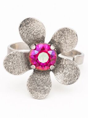 Floral Swarovski Crystal Statement Ring Adjustable Handmade Artisan Jewelry